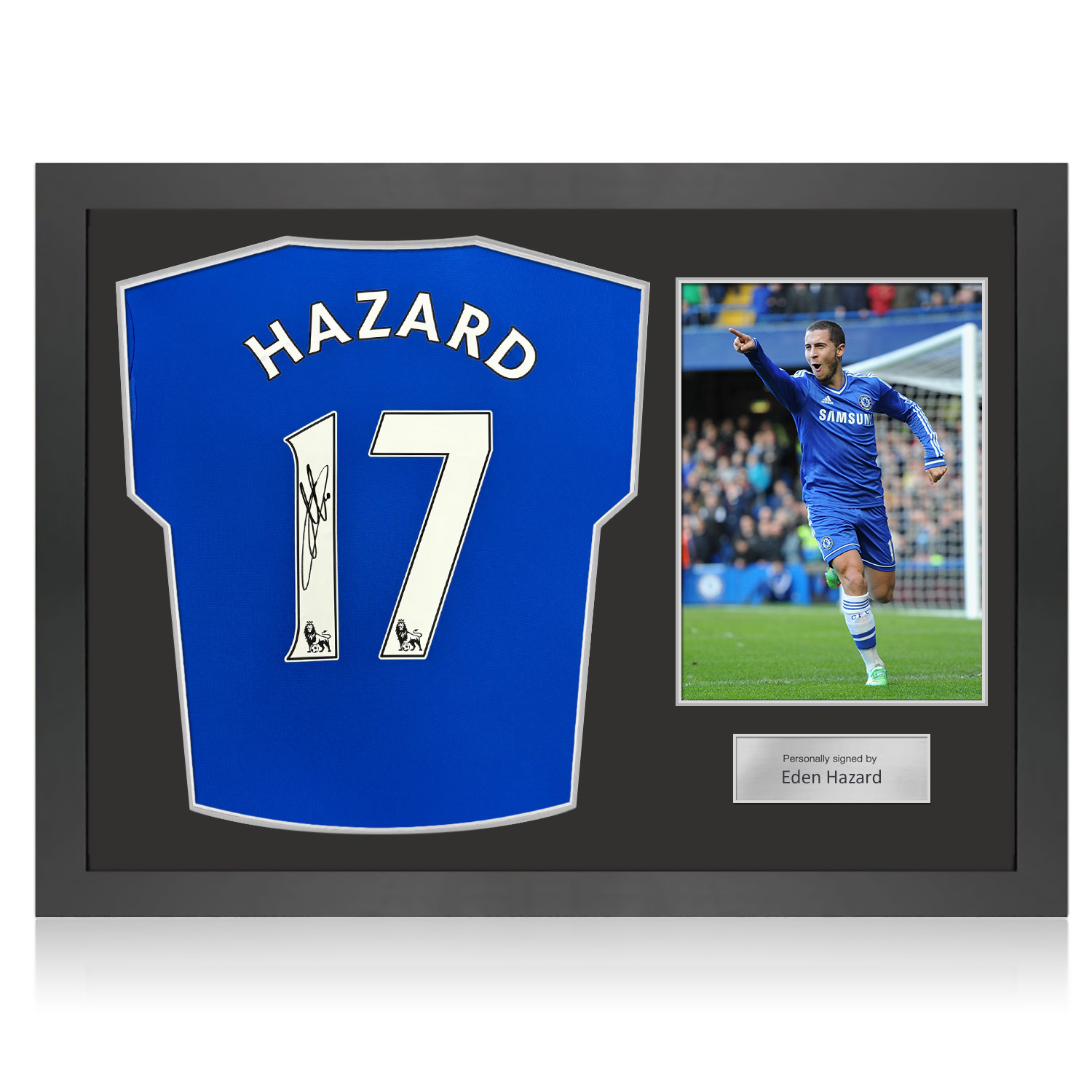 Eden Hazard Signed Original Chelsea 2013-14 Football Shirt (Original Print). Icon Frame