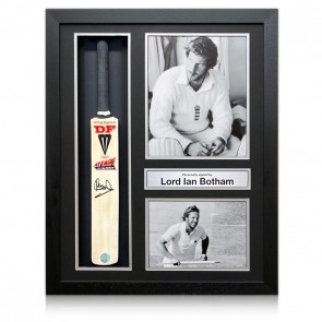 Ian Botham Signed Mini Cricket Bat. Framed