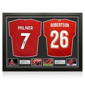 James Milner & Andy Robertson Signed Liverpool 2021-22 Football Shirts. Dual Frame