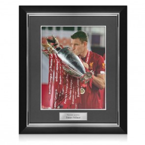 James Milner Signed Liverpool Football Photo: Premier League Trophy. Deluxe Frame