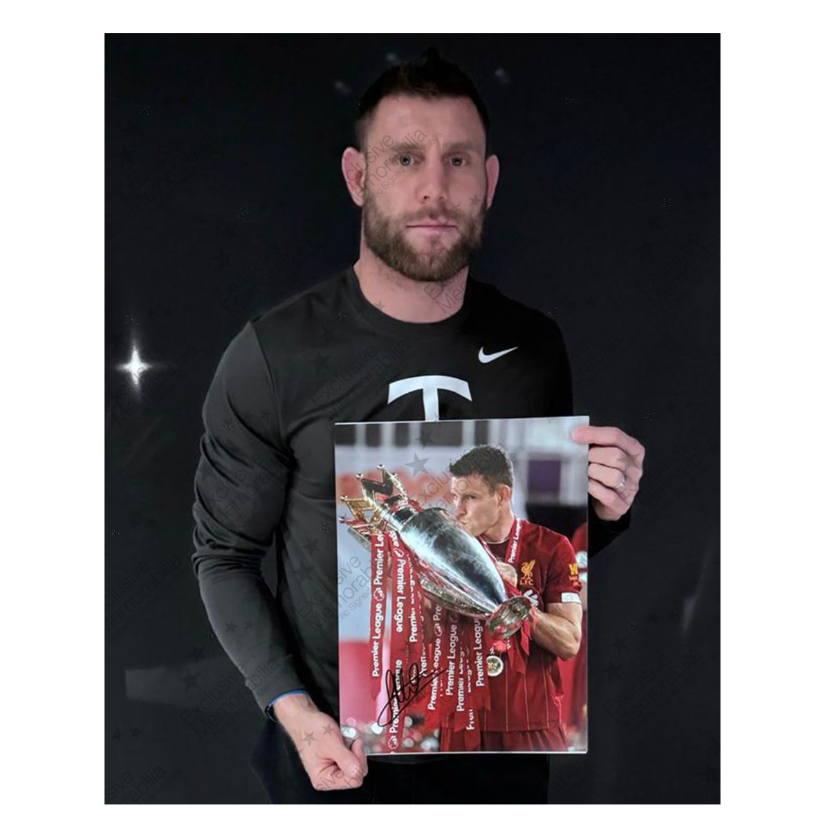 James Milner Signed Liverpool Football Photo: Premier League Trophy. Deluxe Frame