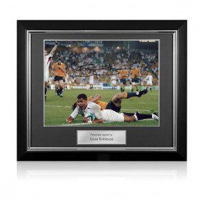 Jason Robinson Signed England Rugby Photo: World Cup Final Try. Deluxe Frame