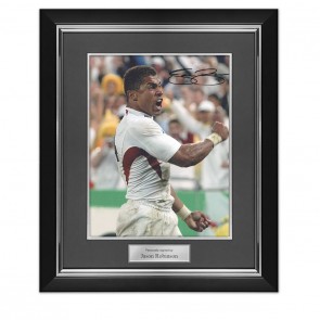 Jason Robinson Signed England Rugby Photo: World Cup Try Celebration. Deluxe Frame