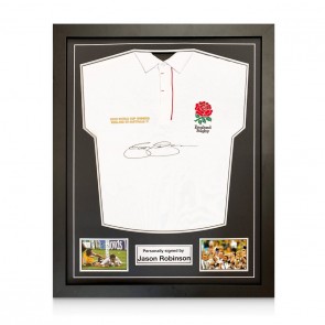 Jason Robinson Signed England Rugby Shirt. Standard Frame