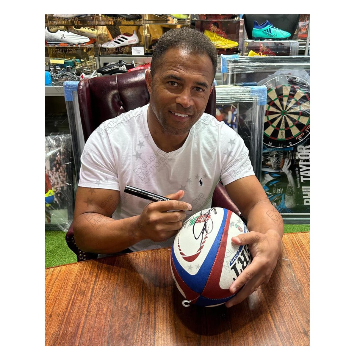 Jason Robinson Signed England Rugby Ball. Display Case With Plaque