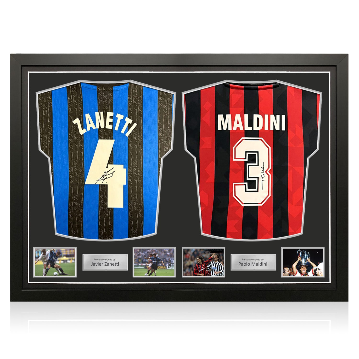 Javier Zanetti & Paolo Maldini Signed Milan Football Shirts: Serie A Legends. Dual Frame