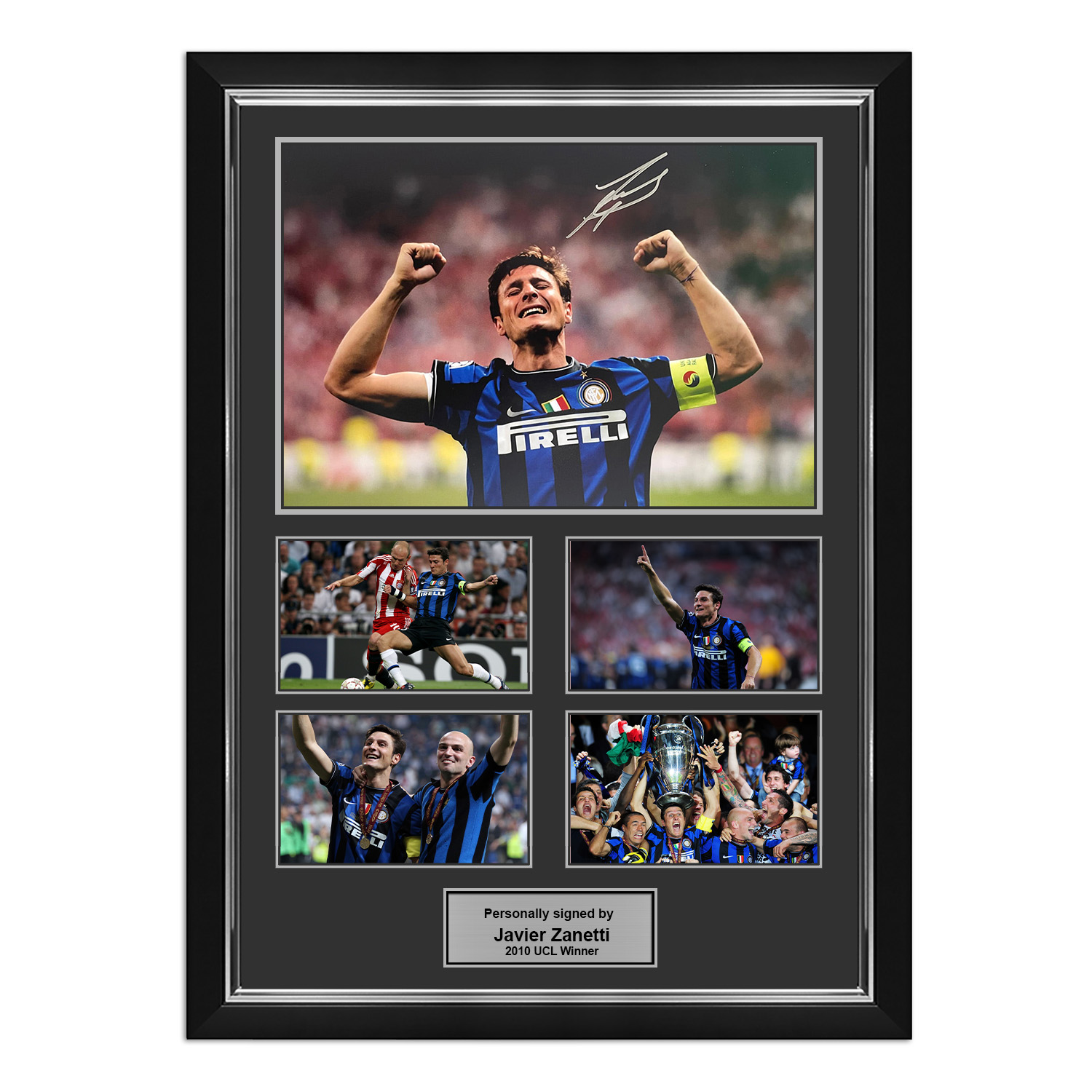 Javier Zanetti Signed Inter Milan Football Photo: UCL Winner Presentation. Deluxe Silver