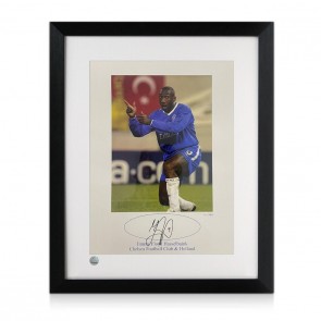 Jimmy Floyd Hasselbaink Signed Chelsea Football Print. Framed