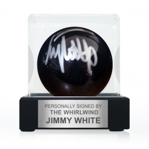 Jimmy White Signed Black Snooker Ball. In Display Case With Plaque