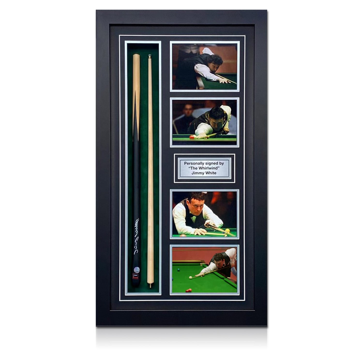 Jimmy White Signed Snooker Cue. Framed