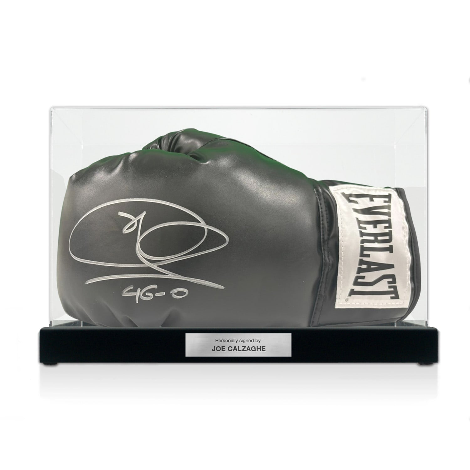  Joe Calzaghe Signed Black Boxing Glove. Display Case With Plaque