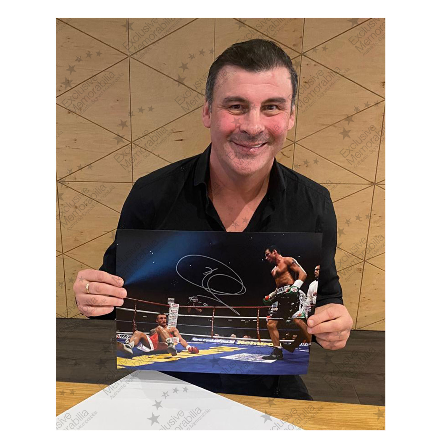 Joe Calzaghe Signed Boxing Photo: VS Mikkel Kessler. Deluxe Frame