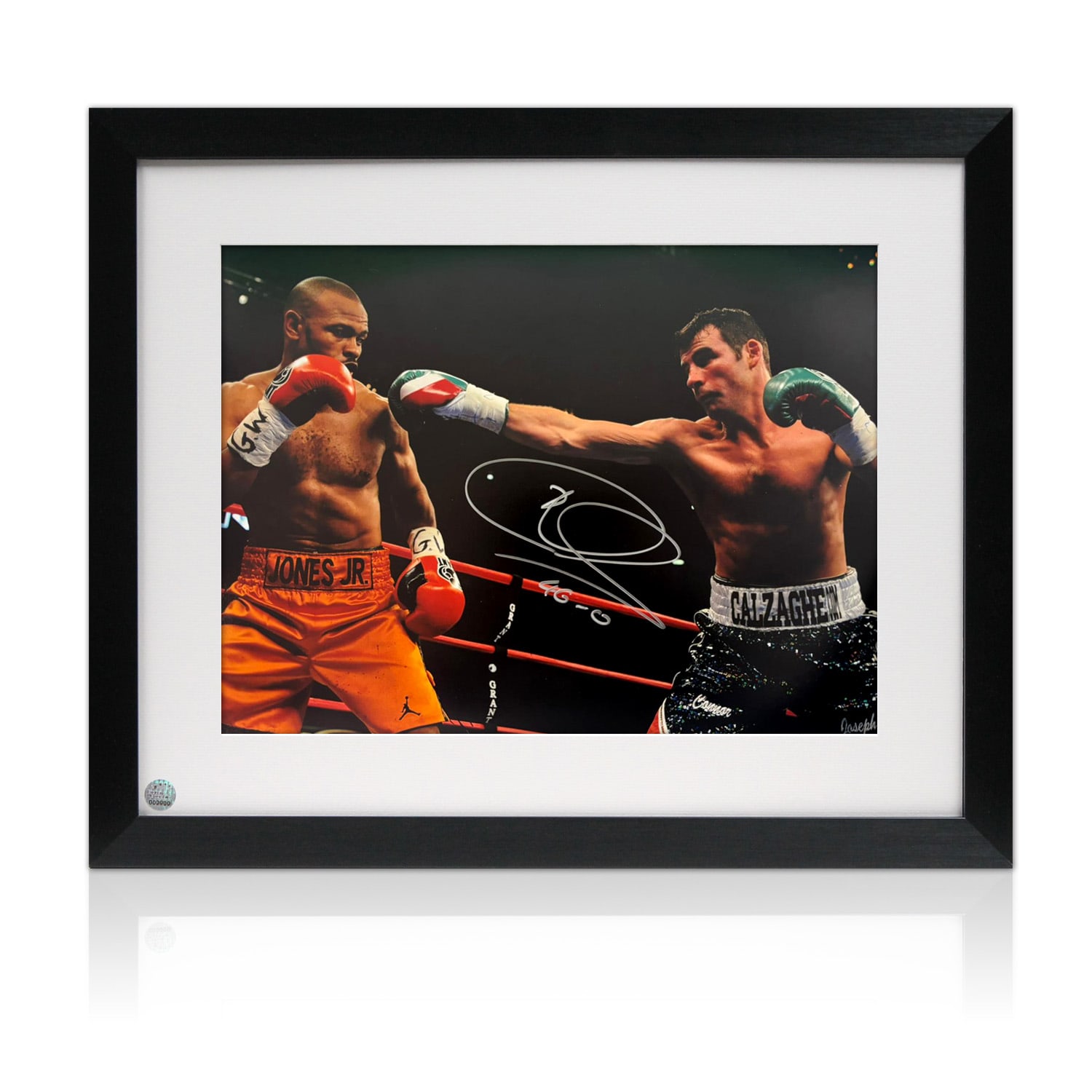 Joe Calzaghe Signed Boxing Photo: VS Roy Jones Jr. Framed