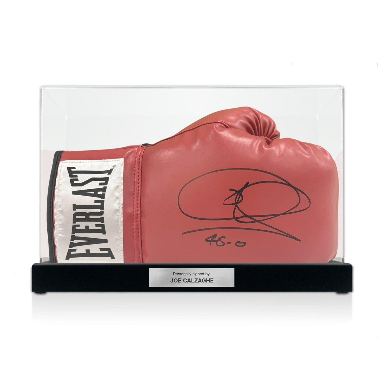  Joe Calzaghe Signed Red Boxing Glove. Display Case With Plaque