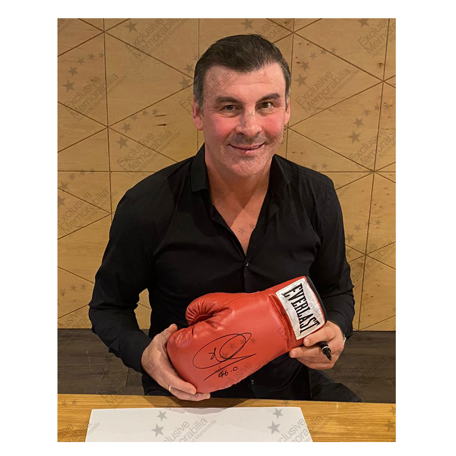  Joe Calzaghe Signed Red Boxing Glove. Display Case With Plaque