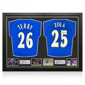 John Terry & Gianfranco Zola Signed Chelsea 2000 Football Shirts. Dual Frame