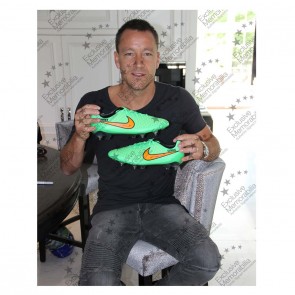 John Terry Signed Match Issue Football Boot: Green - Georgie. Display Case