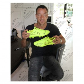 John Terry Signed Match Issue Football Boot: Yellow - Summer. Display Case