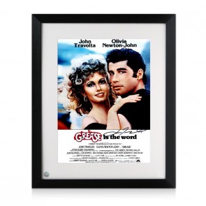 John Travolta Signed Grease Film Poster (Black). Framed