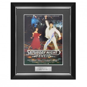 John Travolta Signed Saturday Night Fever Film Poster. Deluxe Frame