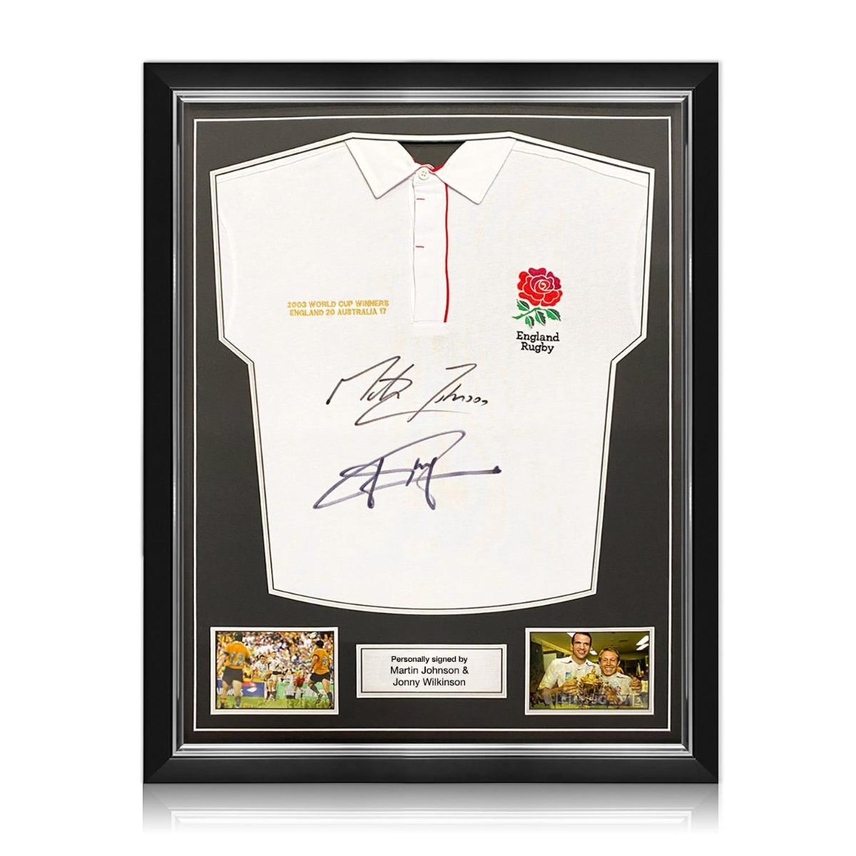 Exclusive Memorabilia Martin Johnson Signed England Rugby Photo Framed The Webb Ellis Trophy 