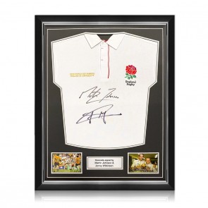  Jonny Wilkinson And Martin Johnson Signed England Rugby Shirt. Superior Frame