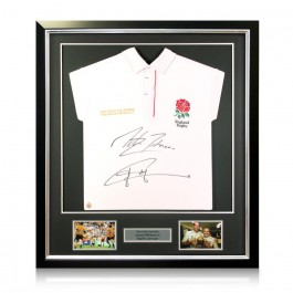 Jonny Wilkinson And Martin Johnson Signed England Rugby Shirt. Deluxe Frame
