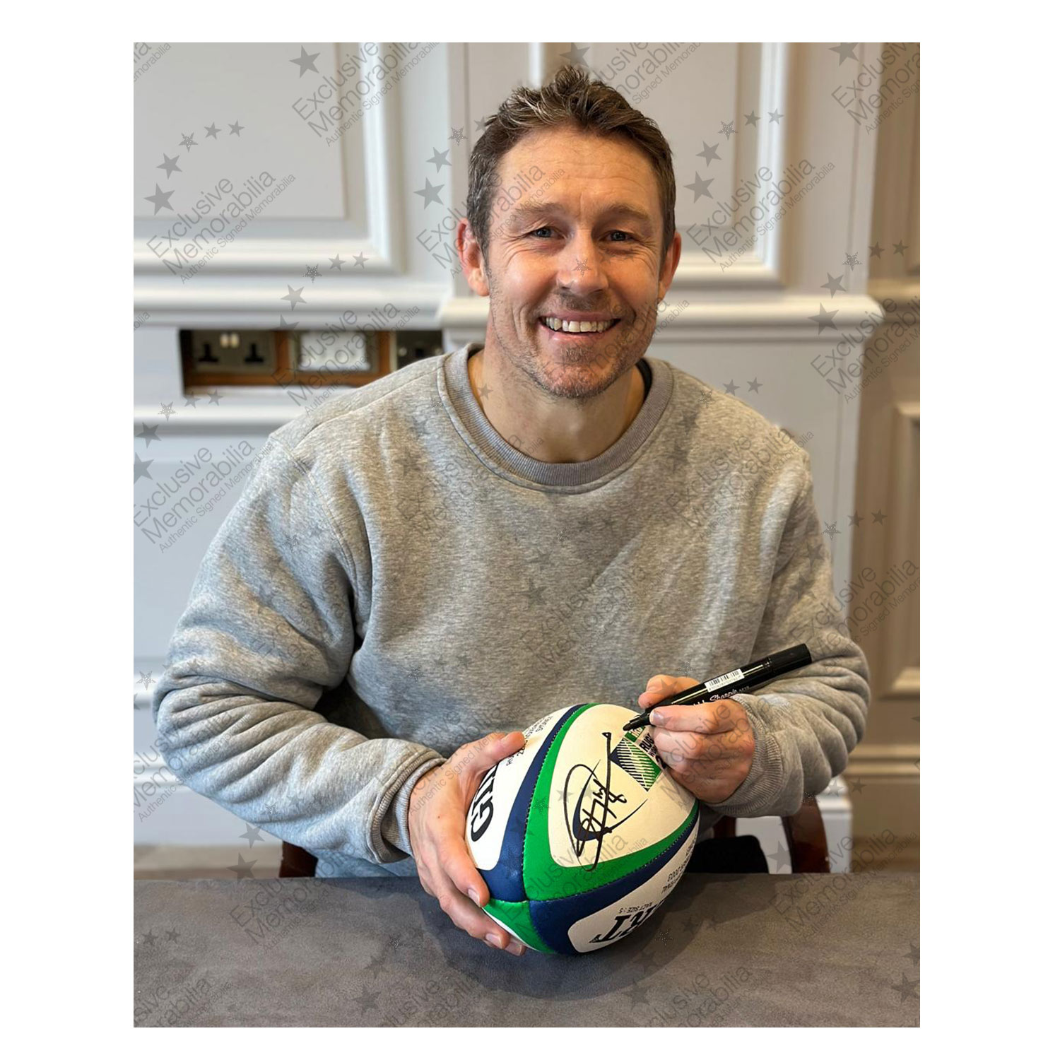 Jonny Wilkinson And Martin Johnson Signed 2003 World Cup Final Replica Rugby Ball. Display Case