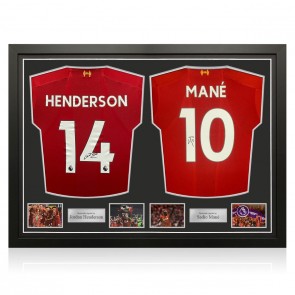 Jordan Henderson And Sadio Mane Signed Liverpool 2019-20 Football Shirts. Dual Frame
