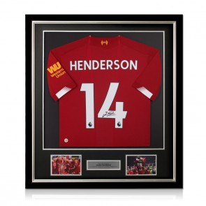 Jordan Henderson Signed Liverpool 2019-20 Football Shirt. Deluxe Frame
