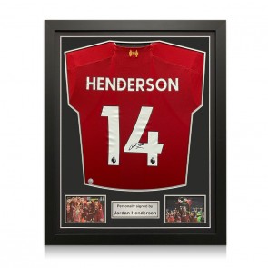 Jordan Henderson Signed Liverpool 2019-20 Football Shirt. Standard Frame