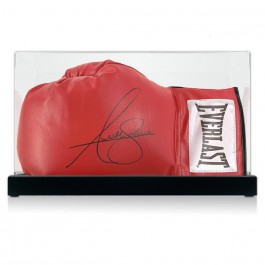 Anthony Joshua Signed Red Boxing Glove. In Display Case
