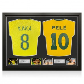 Kaka And Pele Signed Brazil Football Shirts. Dual Frame