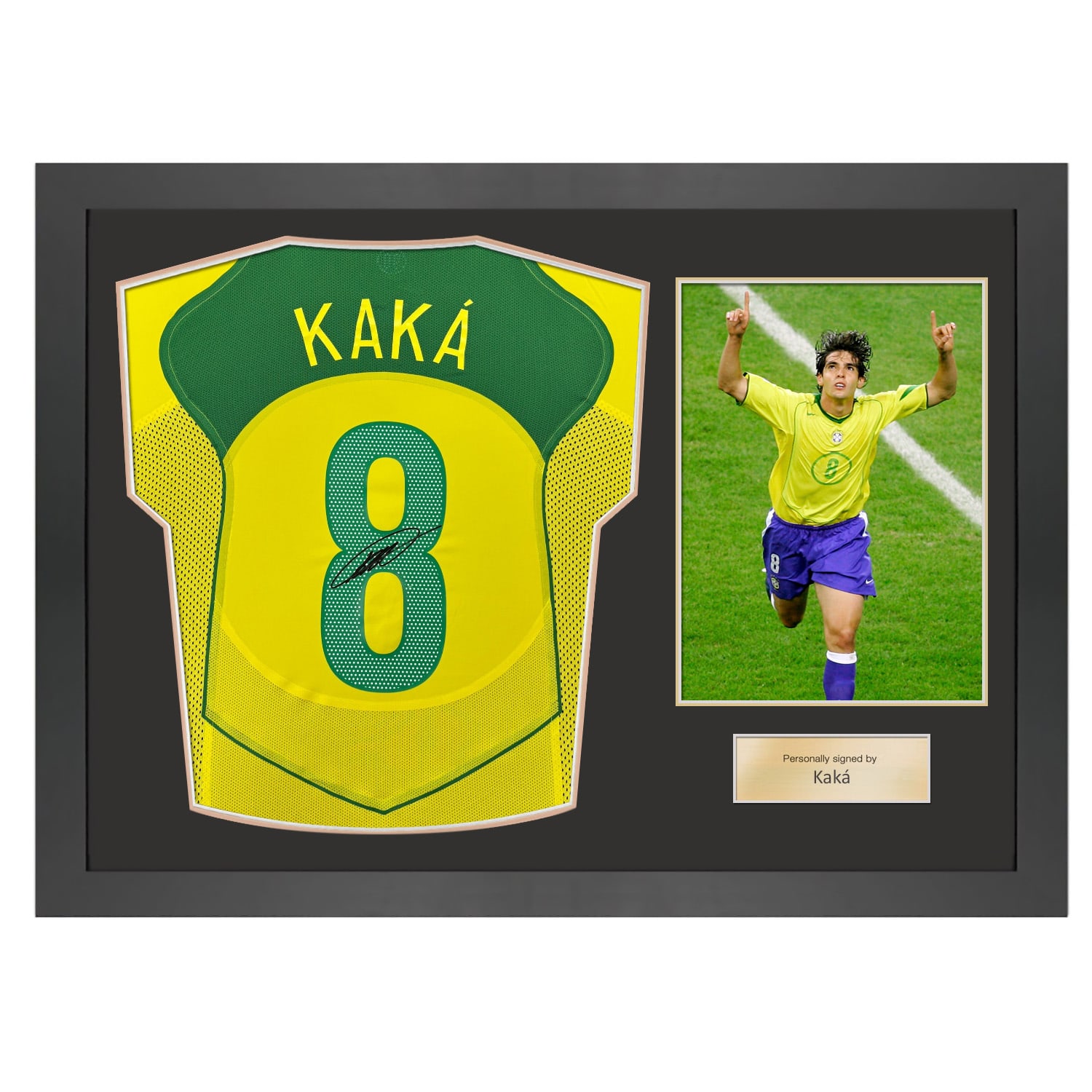 Kaka Signed Brazil 2004-06 Home Football Shirt. Icon Frame