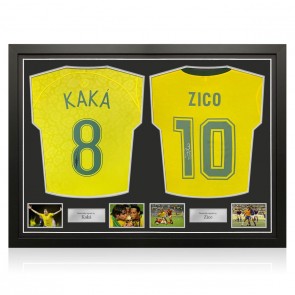Kaka And Zico Signed Brazil Football Shirts. Dual Frame