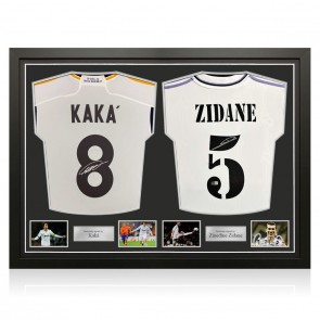 Kaka And Zinedine Zidane Signed Real Madrid Football Shirts. Dual Frame