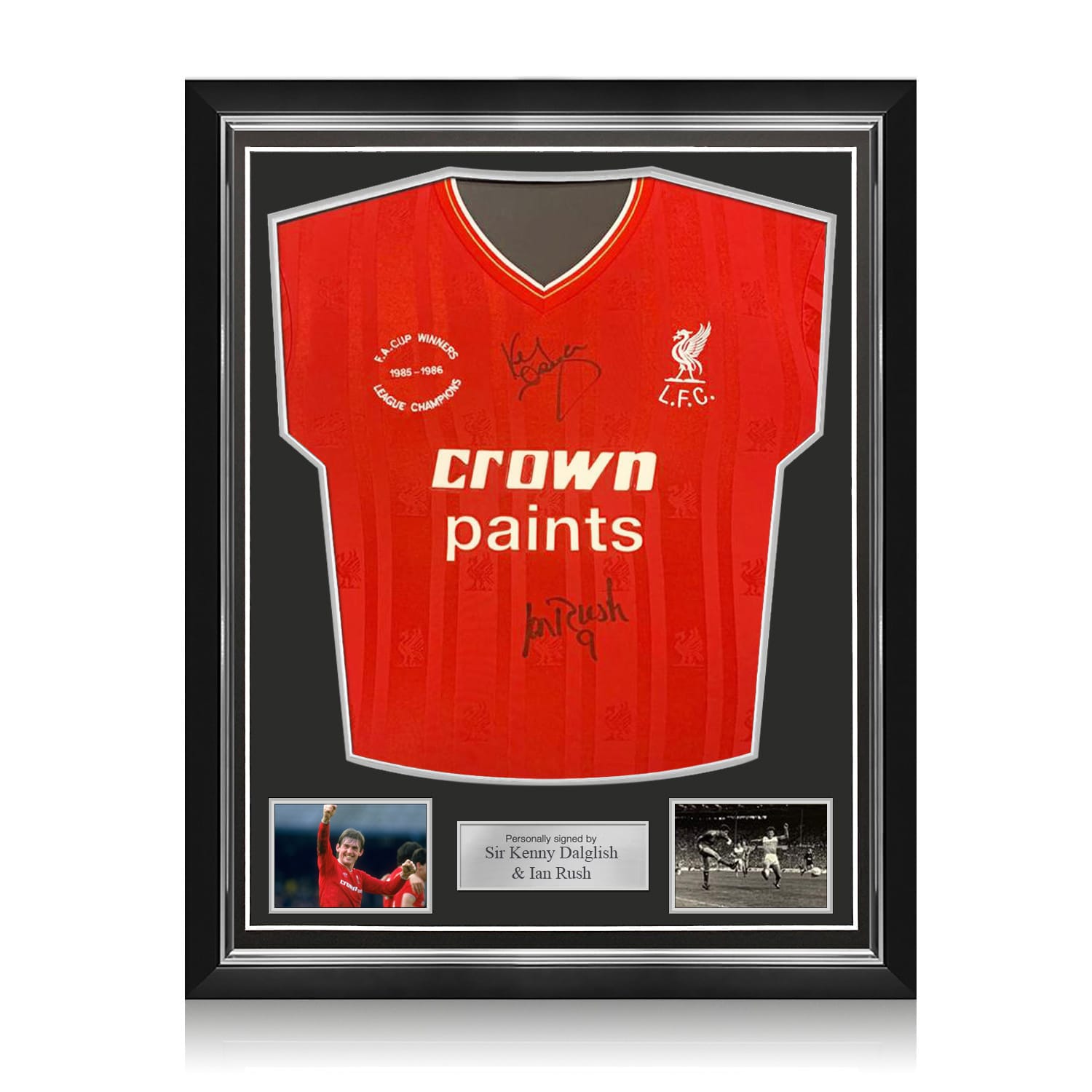 Sir Kenny Dalglish and Ian Rush Signed Liverpool 1985-86 Football Shirt. Superior Frame