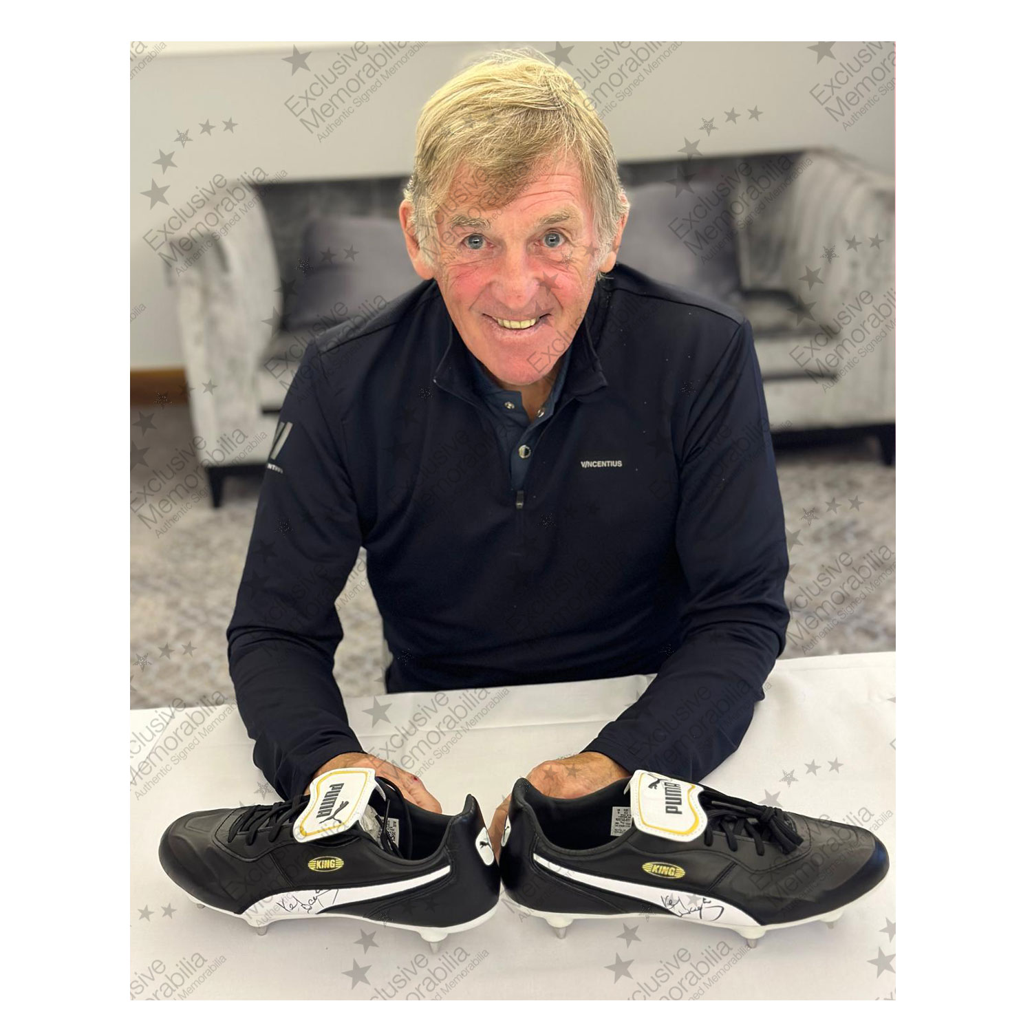 Sir Kenny Dalglish Signed Puma King Football Boot. In Display Case