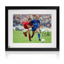 Kerry Dixon Signed Chelsea Photo: Des Walker Tackle. Framed