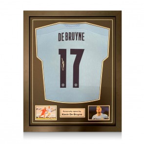 Kevin De Bruyne Signed Manchester City 2020-21 Shirt (European print). Framed