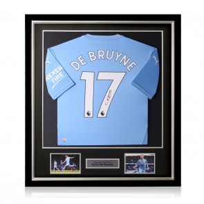 Kevin De Bruyne Signed Manchester City 2021-22 Football Shirt. Deluxe Frame