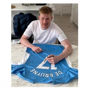 Kevin De Bruyne Signed Manchester City 2021-22 Football Shirt. Deluxe Frame