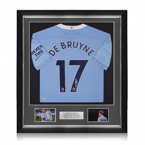 Kevin De Bruyne Signed Manchester City 2020-21 Football Shirt. Deluxe Frame