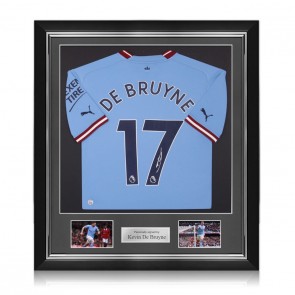 Kevin De Bruyne Signed Manchester City 2022-23 Football Shirt. Deluxe Frame