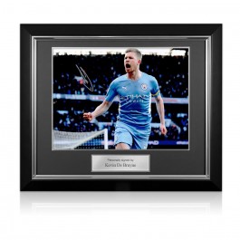 Kevin De Bruyne Signed Manchester City Photo: Manchester Derby. Deluxe Frame