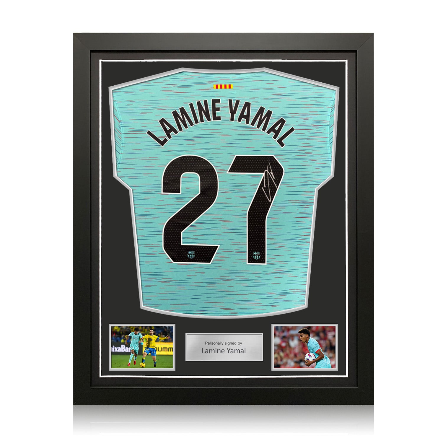 Lamine Yamal Signed Barcelona 2023-24 Third Football Shirt. Standard Frame
