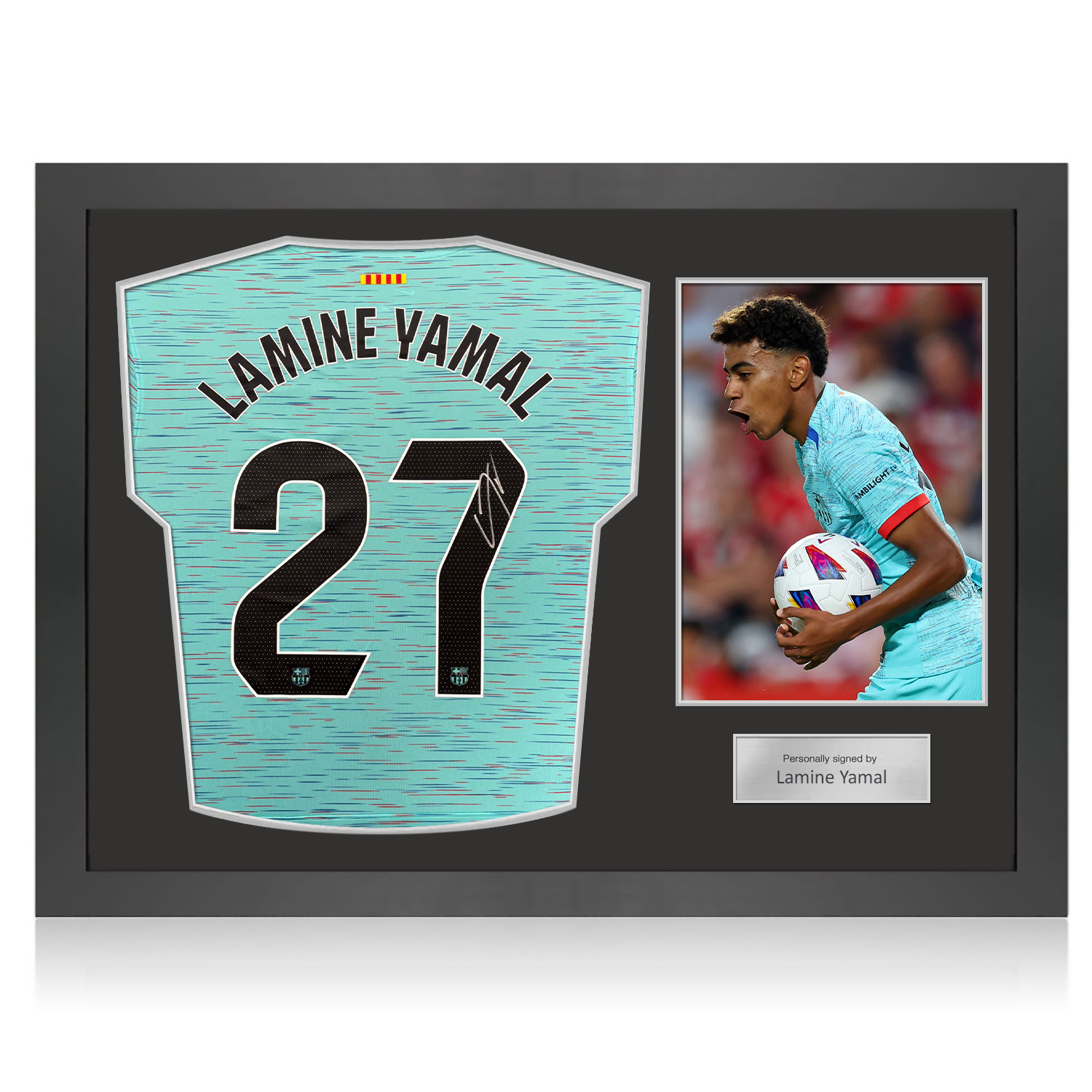 Lamine Yamal Signed Barcelona 2023-24 Third Football Shirt. Icon Frame