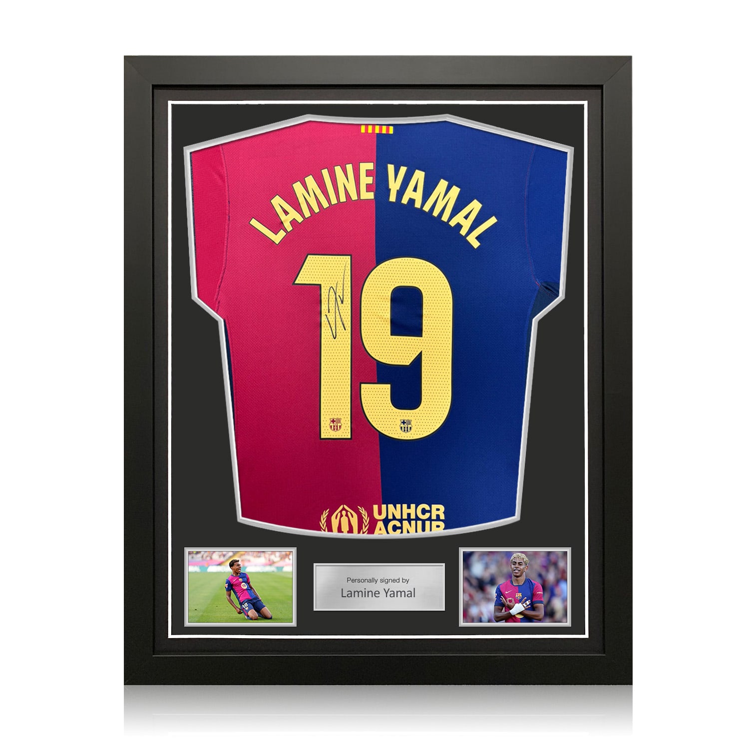 Lamine Yamal Signed 2024-25 Barcelona Home Football Shirt. Standard Frame