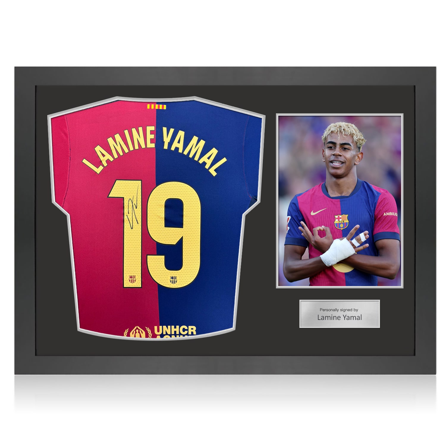 Lamine Yamal Signed 2024-25 Barcelona Home Football Shirt. Icon Frame