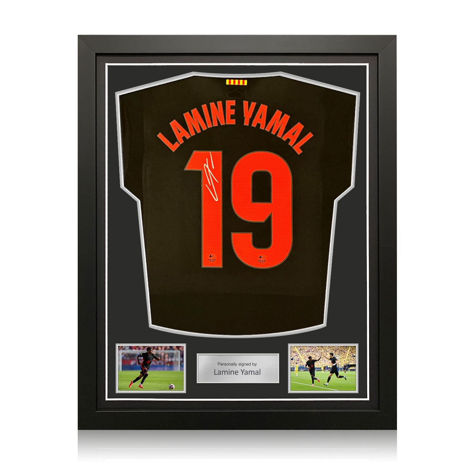 Lamine Yamal Signed 2024-25 Barcelona Away Football Shirt (Silver). Standard Frame